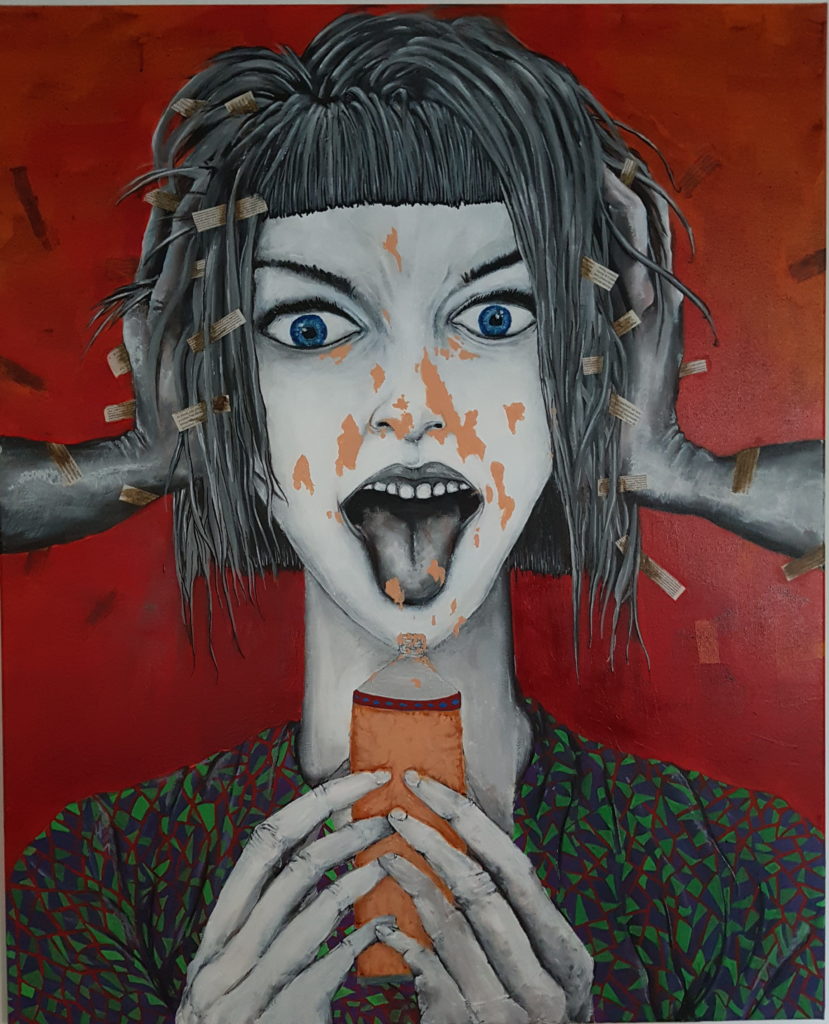peinture acrylique et collage sur toile de femme