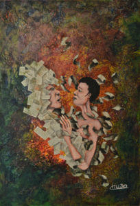 peinture acrylique et collage sur toile d'homme et femme